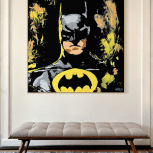 Abstract Knight Batman canvas art displayed in modern living room setting